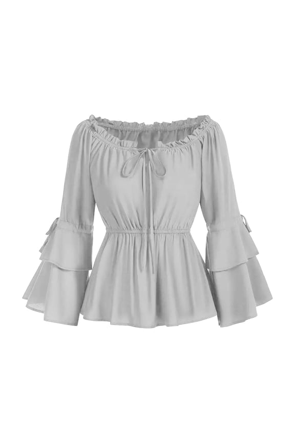 Women Renaissance Blouse Off Shoulder Peasant Blouses Bell Sleeve Boat Neck Shirt Ruffle Peplum Tops Pirate Costume