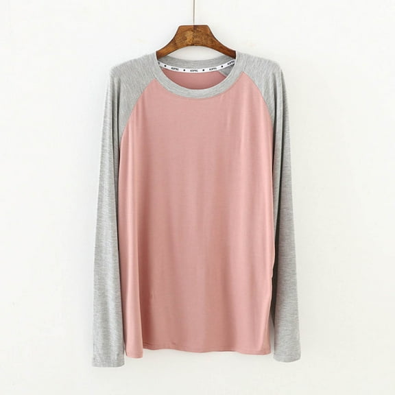 DAFPZW Women Sleep T-Shirt Raglan Long Sleeve Turtle Neck Trendy Fashion Lounge Tops Color Block Ladies Nightwear Tees