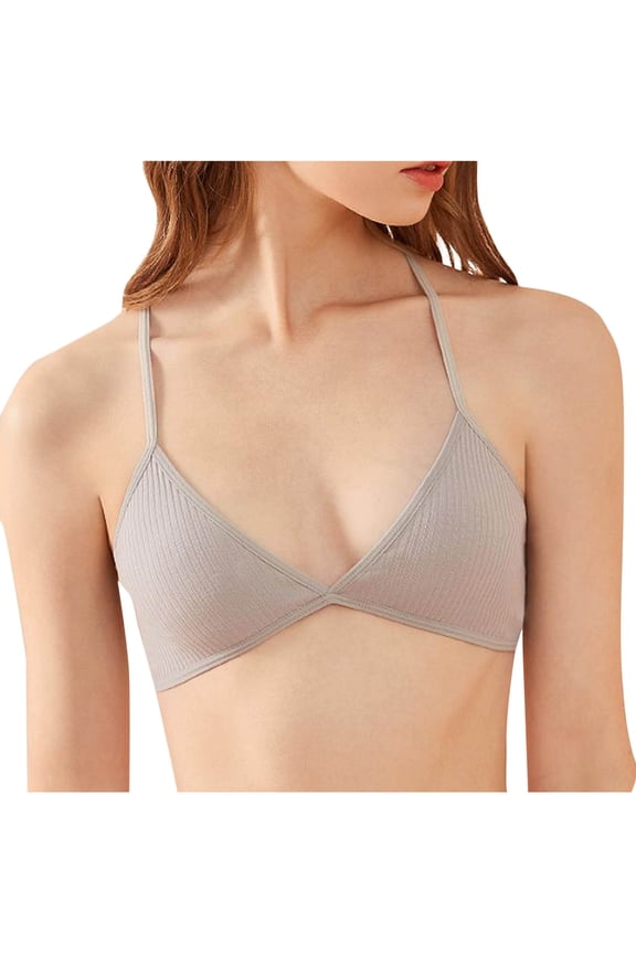 Women Triangle Bralette Deep V Sexy Bra Back Cross Wirefree Bra Ribbed Push Up Padded Bra for Girls