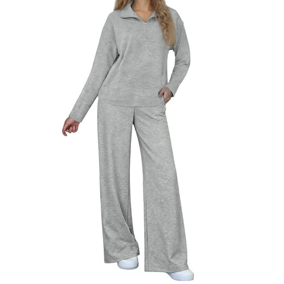 DAFPZW Women Two Piece Outfits Sweatsuit Zip Up Sweatshirt Wide Leg Sweatpant Matching Travel Tracksuit Sets