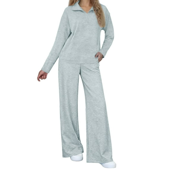 DAFPZW Women Two Piece Outfits Sweatsuit Zip Up Sweatshirt Wide Leg Sweatpant Matching Travel Tracksuit Sets