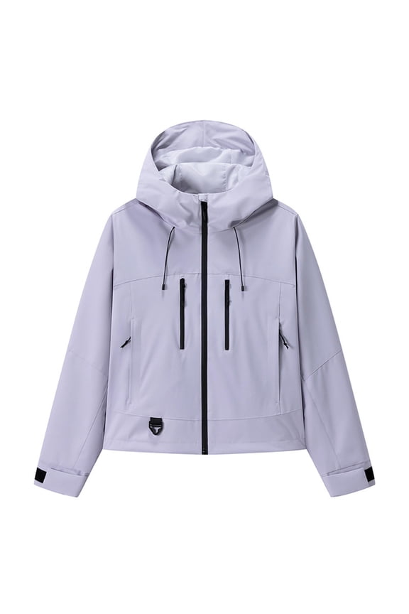 Women Windbreak Cropped Rain Jacket Long Sleeve Hooded Sport Jackets Zip Up Utility Windbreakers Waterproof Raincoat