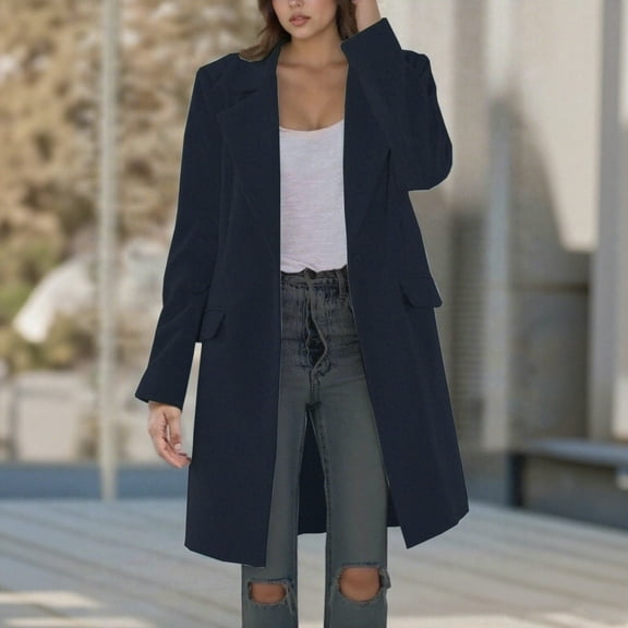 DAFPZW Women's 2025 Spring Fall Long Blazer Jackets Long Sleeve Lapel Pockets Trench Coats Loose Fit Work Casual Blazers Outerwear