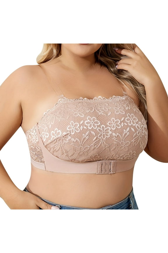 Women's Backless Bra Front Closure with Clear Back Straps Convertible Plus Size Plunge Push Up No Underwire Tube Top Bras