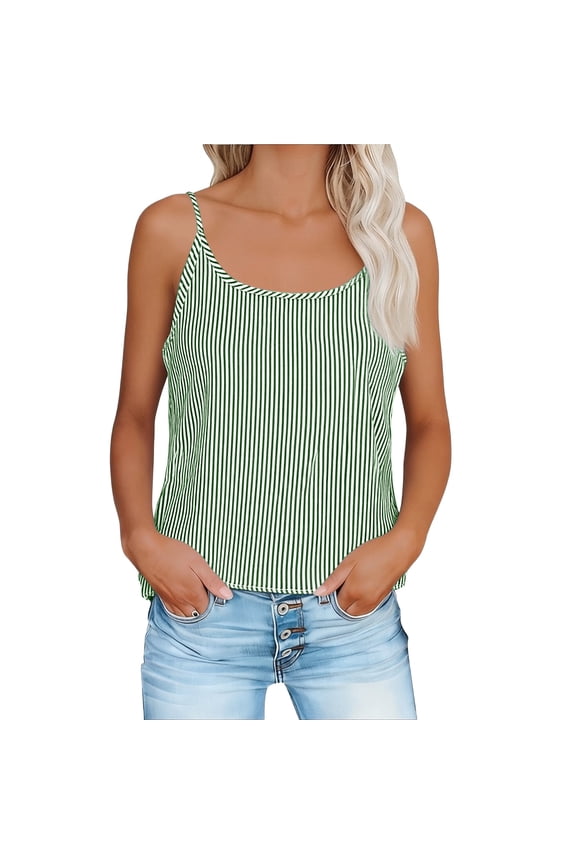 Women's Basic Tank Tops Round Neck Striped Camisole Casual Loose Sleeveless Shirts Summer Beach Vacation Undershirt