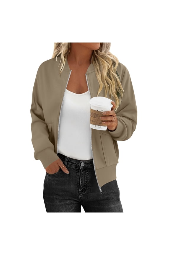 Women's Bomber Jacket Zip Up Lightweight Coat Casual Sweatshirt Jackets Windbreaker Fall Coats Outwear with Pockets