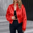 thumbnail image 1 of DAFPZW Women's Bomber Satin Lightweight Jacket Drop Shoulder Long Sleeve Zip Up Outerwear, 1 of 6