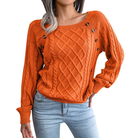 DAFPZW Women's Cable Knit Crewneck Sweater Long Sleeve Cozy Winter Pullover Sweater Fall Fashion Tunic Tops for Leggings