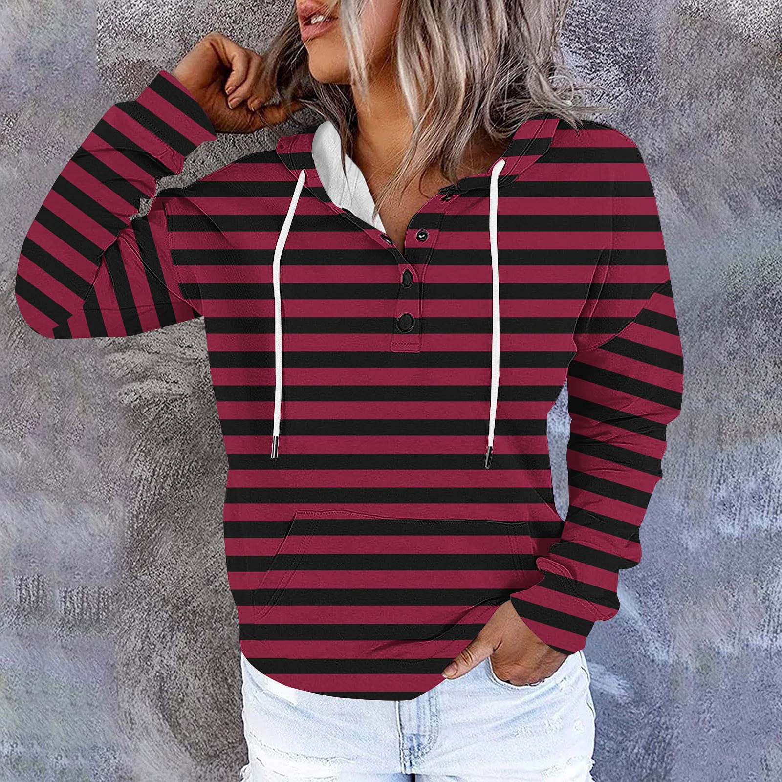 ETCYY Women's Color Block Hoodie – Long Sleeve Pullover With Drawstring, Pocket & Striped Design, Fall Casual - View #4