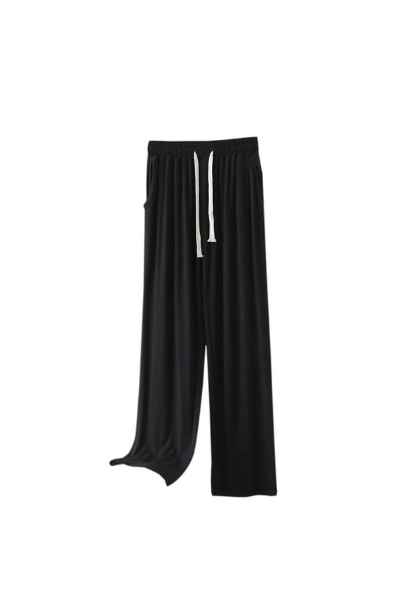 Women's Casual Loose Wide Leg Pants Elastic High Waisted Pajama Flowy Pants Athletic Beach Sweatpants with Pockets
