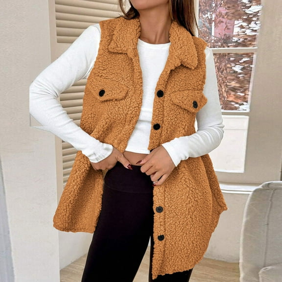 DAFPZW Women's Casual Sherpa Fleece Vest Casual Cozy Sleeveless Cardigan Button Down Warm Waistcoat Outerwear with Pockets
