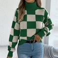 thumbnail image 1 of DAFPZW Women's Casual Turtleneck Sweater Long Sleeve Checkered Pullover Knit Jumper Tops, 1 of 7