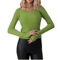 thumbnail image 1 of DAFPZW Women's Casual V Neck Ribbed Knit Shirts Pullover Tunic Tops Slim Fit Long Sleeve Solid Color Blouses Top Y2K Colthes, 1 of 5