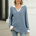 thumbnail image 1 of DAFPZW Women's Contrast Collared Shirts Casual Long Sleeve Ribbed Fall Tops Lightweight Tunic Sweaters, 1 of 7