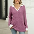 thumbnail image 1 of DAFPZW Women's Contrast Collared Shirts Casual Long Sleeve Ribbed Fall Tops Lightweight Tunic Sweaters, 1 of 7
