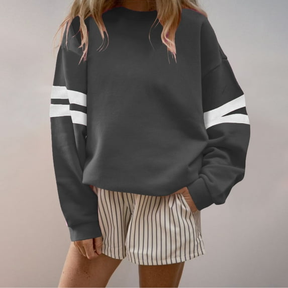 DAFPZW Women's Crewneck Sweatshirts Long Sleeve Pullover Striped Tops Casual Loose Fall Shirts