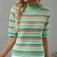 thumbnail image 1 of DAFPZW Women's Crochet Striped Sweater, Casual Loose Fit, Short Sleeve Pullover, Lightweight Multi-Color Top, 1 of 7