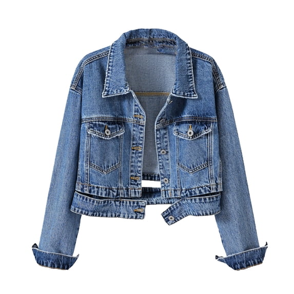 DAFPZW Women's Cropped Denim Jacket Distressed Button-Down Jean Jacket ...