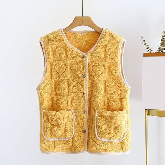 DAFPZW Women's Flannel Vest Fall Winter 2025 Sleeveless Trendy Heart Print Fleece Jacket Fuzzy Warm Outerwear with Pockets