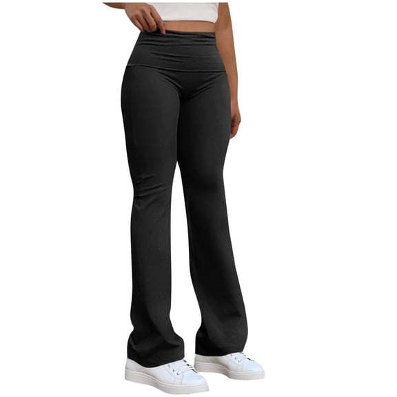 DAFPZW Women's Flare Leggings Fold Over Yoga Pants Buttery Soft Mid Rise Comfy Pants Stretch Bootcut Workout Trousers