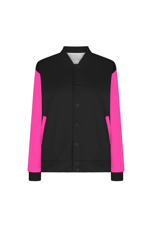 Women's Full Snap Front Fleece Jacket with Side Pockets Highschool Baseball Bomber Casual Jackets