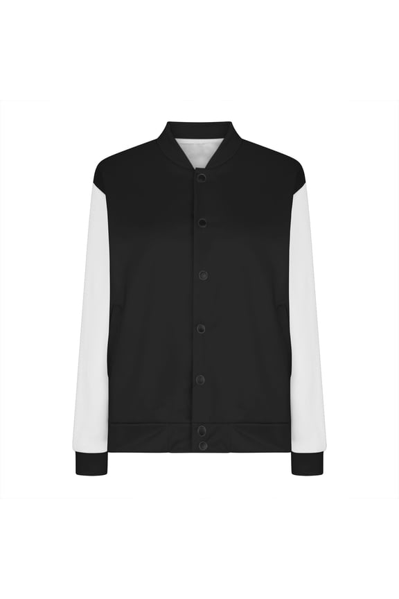 Women's Full Snap Front Fleece Jacket with Side Pockets Highschool Baseball Bomber Casual Jackets