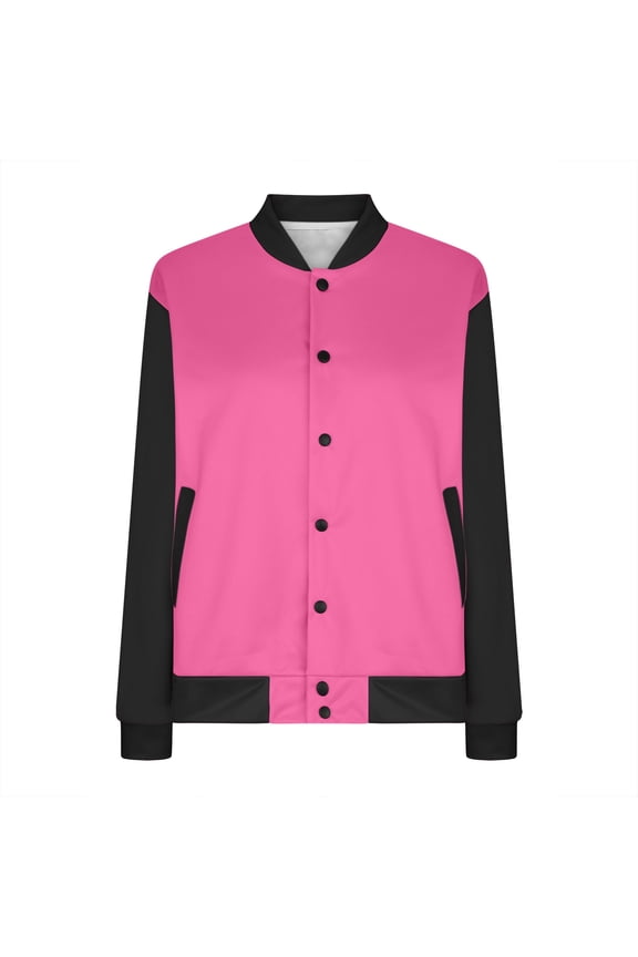 Women's Full Snap Front Fleece Jacket with Side Pockets Highschool Baseball Bomber Casual Jackets