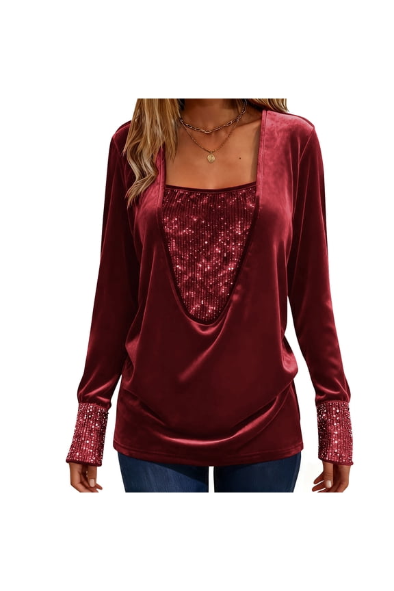 Women's Glitter Tops Sequin Dressy Casual Blouses Long Sleeves Sparkly Party Shirts Fashion Going Out Tunics Tees