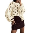 thumbnail image 1 of DAFPZW Women's Hollow Out Pullover Sweater Oversized Long Sleeve Crew Neck Jumper Tops Crochet Chunky Knitted Sweater, 1 of 5
