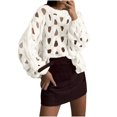thumbnail image 1 of DAFPZW Women's Hollow Out Pullover Sweater Oversized Long Sleeve Crew Neck Jumper Tops Crochet Chunky Knitted Sweater, 1 of 5