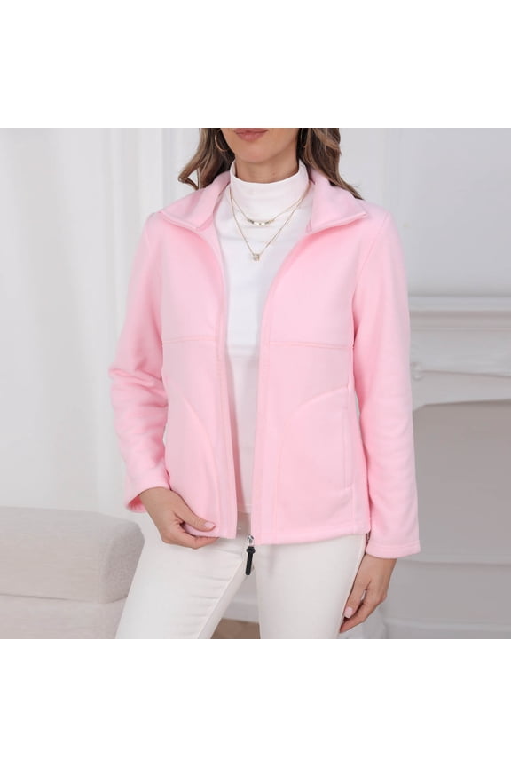 Women's Lightweight Coats Warm Zip Up Long-Sleeve Soft Polar Fleece Jacket for Fall Winter