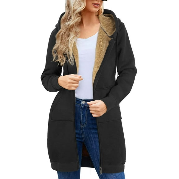 DAFPZW Women's Long Hoodies Tunic Winter Fleece Jackets Casual Zip up Soft Sherpa Sweatshirts Warm Long Coats