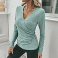thumbnail image 1 of DAFPZW Women's Long Sleeve Deep V Neck Tops Wrap Ruched Slim Fit Lightweight Shirts Fashion Y2k Button Side Tunic Blouse, 1 of 7