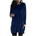 thumbnail image 1 of DAFPZW Women's Long Sleeve Tunic Tops for Leggings Fall Casual Crew Neck Loose Velvet Blouse Shirts with Pockets, 1 of 5
