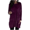 thumbnail image 1 of DAFPZW Women's Long Sleeve Tunic Tops for Leggings Fall Casual Crew Neck Loose Velvet Blouse Shirts with Pockets, 1 of 5