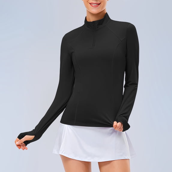 DAFPZW Women's Long Sleeve Workout Tennis Tops Quarter Zip Pullover Slim Fit Athletic Golf Shirts Quick Dry Sun Protection
