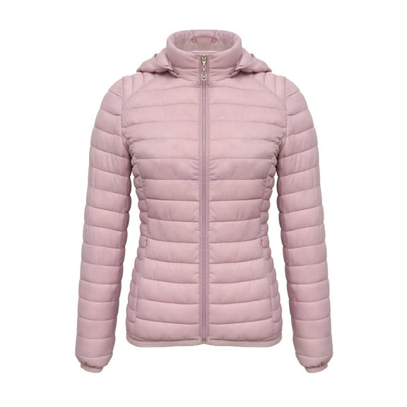 DAFPZW Women's Packable Removable Hood Puffer Jacket Full-Zip Slim Short Down Jacket Insulated Quilted Warm Winter Coat