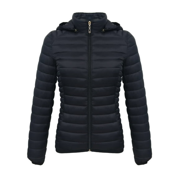 DAFPZW Women's Packable Removable Hood Puffer Jacket Full-Zip Slim Short Down Jacket Insulated Quilted Warm Winter Coat