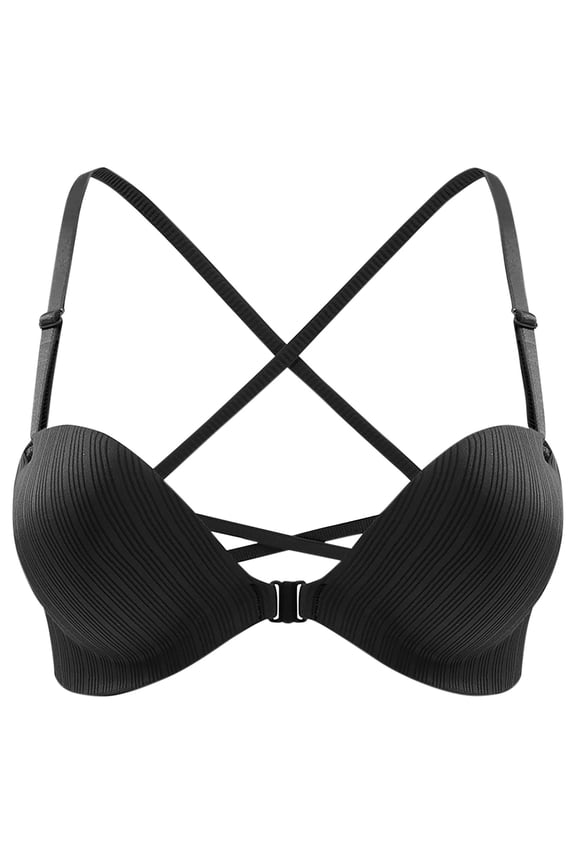 Women's Push Up Racerback Bra Front Closure Thick Padded Seamless Criss-Cross Back Underwire Bras
