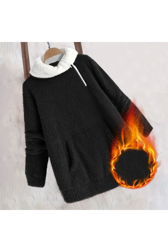 Women's Quarter Zip Sweatshirt Sherpa Fuzzy Fleece Hoodies Cozy Pullover Warm Sweaters Long Sleeve Crewneck Fall Tops