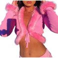 thumbnail image 1 of DAFPZW Women's Sexy Feather Trim Blouse Tops Long Sleeve Tie-up Cardigan Faux Fur Crop Top Rave Festival Outfits, 1 of 5