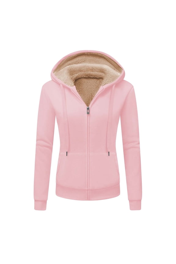 Women's Sherpa Lined Hooded Sweatshirt Zip Up Winter Warm Hoodies Comfy Hooded Fleece Jacket