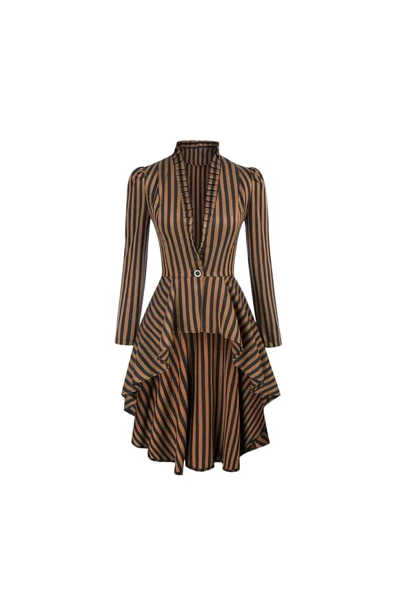 Women's Steampunk Long Striped Jacket Renaissance Victorian Gothic Blazer Jacket Coats