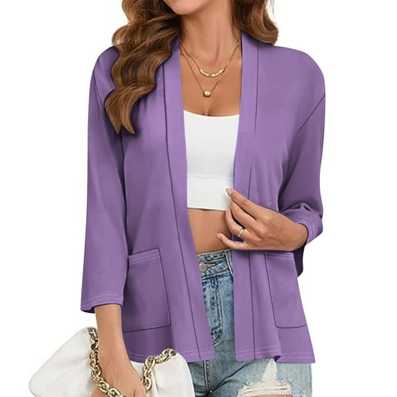 DAFPZW Women's Summer Lightweight Cardigans 3/4 Sleeve Casual Soft Shawls Open Front Fall Cardigan Jacket with Pocket