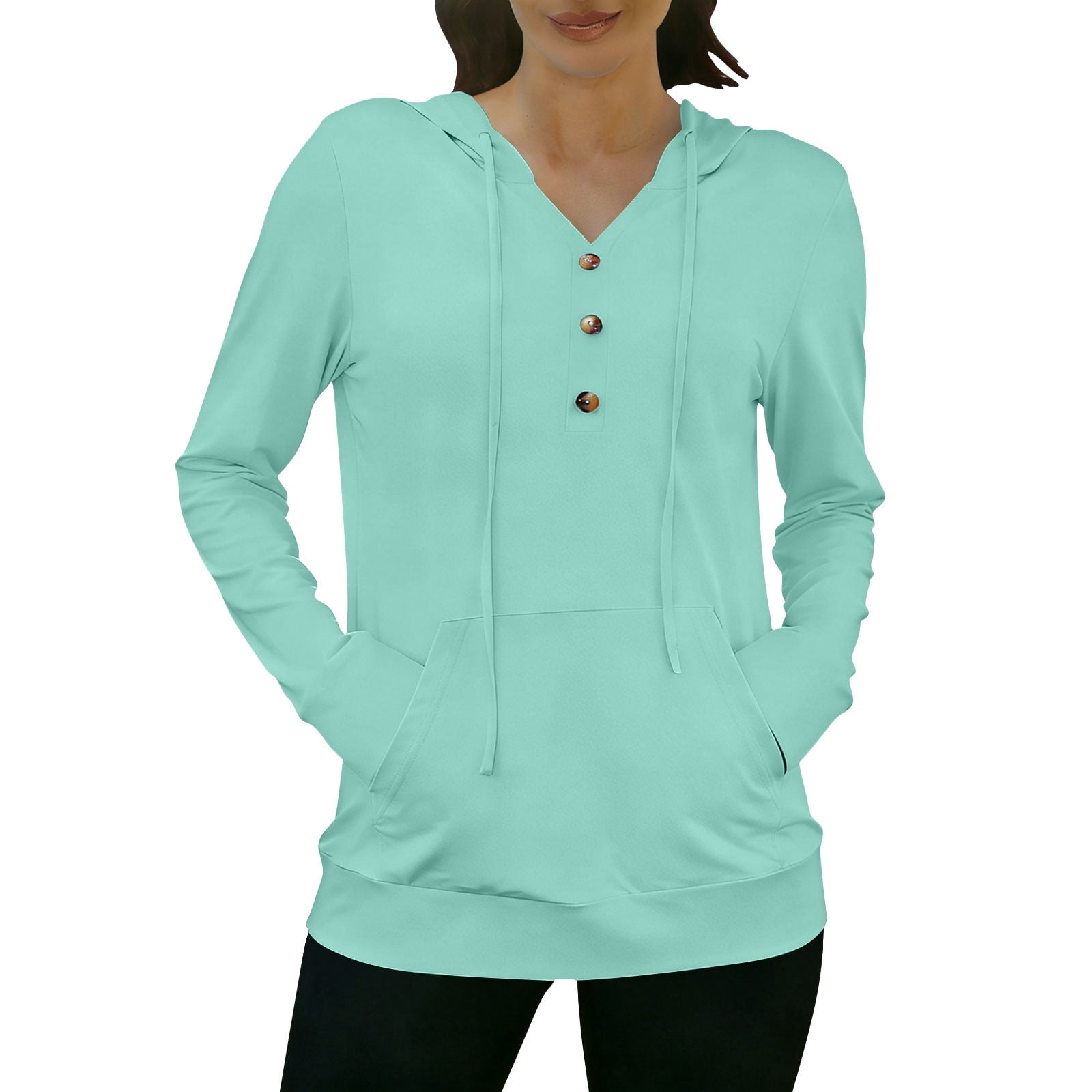 DAFPZW Women's Sun Protection Hoodie Long Sleeve V Neck Button ...