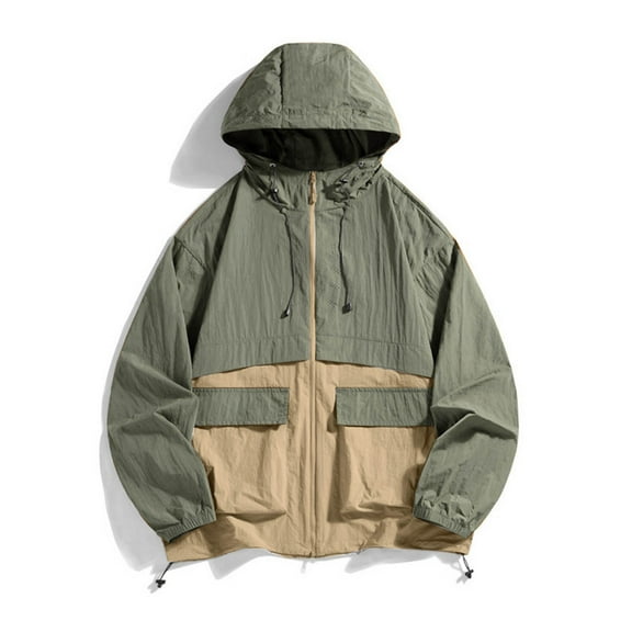 DAFPZW Women's Sun Protection Windbreaker Zip Up Color Block Drawstring Hooded Jacket Outerwear Lightweight Coat with Pockets
