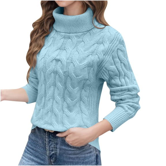 DAFPZW Women's Turtleneck Cable Knit Sweater Long Sleeve Cozy Pullover Sweaters Warm Fall Winter Knitwear