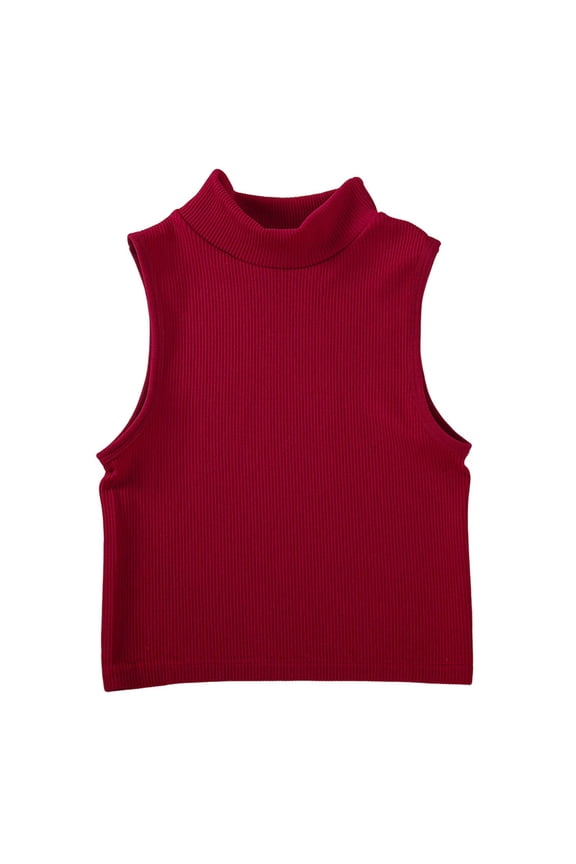 Women's Turtleneck Ribbed Tank Top Sleeveless Fitted Stretchy Camisole Summer Going Out Crop Tops Workout Tees