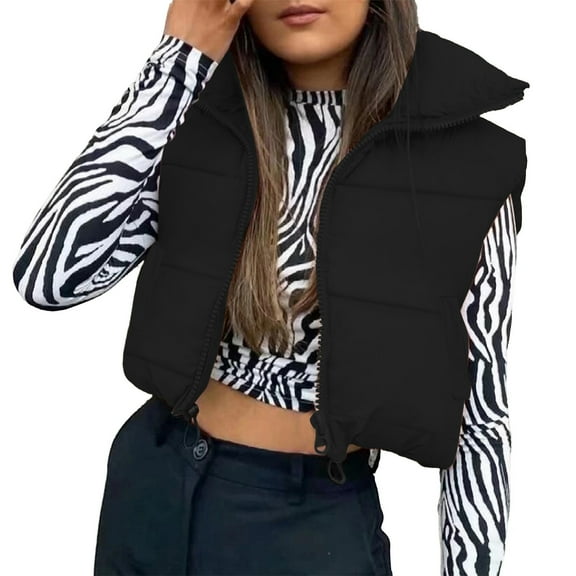 DAFPZW Women's Winter Cropped Puffer Vest Lightweight Sleeveless Warm Outerwear Puffer Vest Padded Gilet