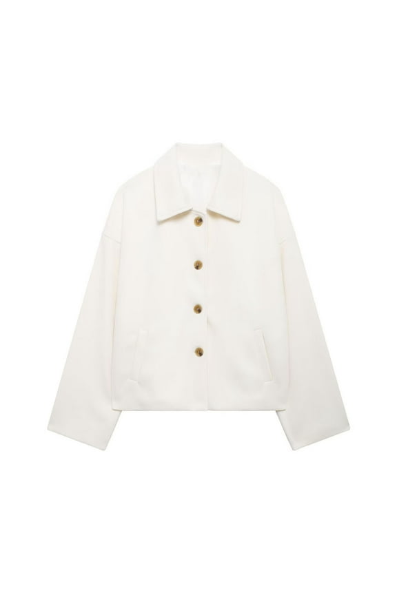 Women's Wool Blend Jacket Lapel Collar Button Down Pockets Cropped Coat Casual Outwear